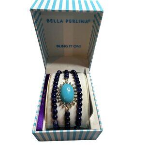 Bella Perlina Beaded Bracelet Set With Faux Turquoise Embellishment in Box NWT